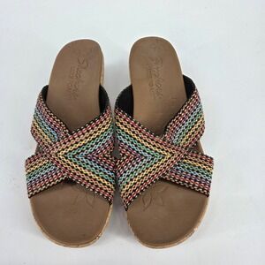 Skechers Luxe Foam Womens Multi Color Woven Wedge Slide Sandals 38534 Size 8.5